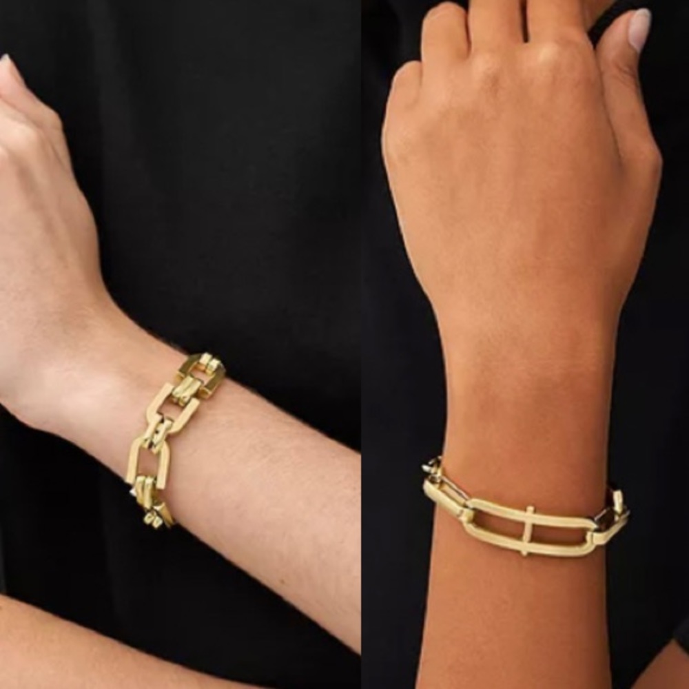 Fossil Heritage D-Link Gold-Tone Stainless Steel Chain Bracelet set